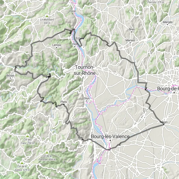 Miniature de la carte de l'inspiration cycliste "Traversée panoramique du Vercors" dans la Rhône-Alpes, France. Générée par le planificateur d'itinéraire cycliste Tarmacs.app