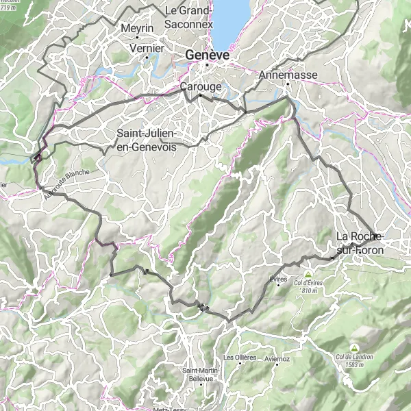 Miniaturní mapa "Cyklistická trasa okolo Amancy" inspirace pro cyklisty v oblasti Rhône-Alpes, France. Vytvořeno pomocí plánovače tras Tarmacs.app