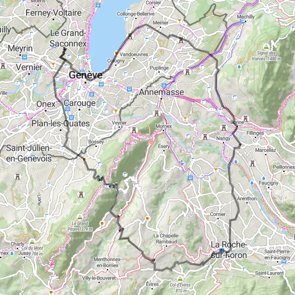 Kartminiatyr av "Eventyr gjennom Bonne og La Roche-sur-Foron på sykkel" sykkelinspirasjon i Rhône-Alpes, France. Generert av Tarmacs.app sykkelrutoplanlegger