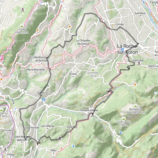 Kartminiatyr av "Scenisk cykeltur till Col de la Frétallaz och Panorama" cykelinspiration i Rhône-Alpes, France. Genererad av Tarmacs.app cykelruttplanerare