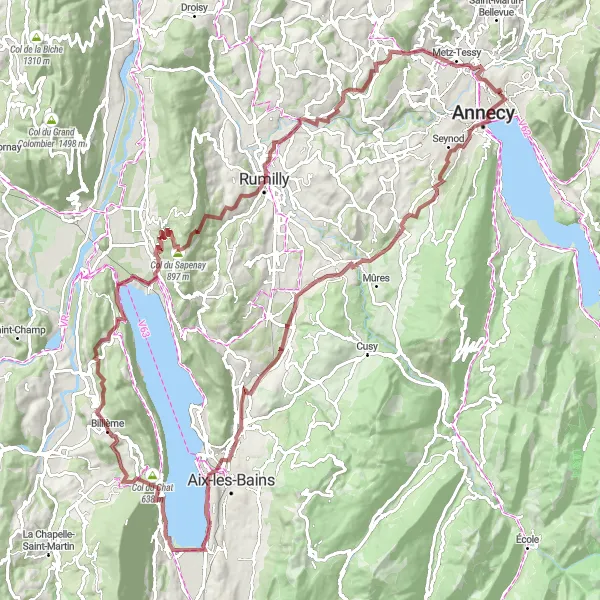 Miniatuurkaart van de fietsinspiratie "Uitdagende Gravel Route vanuit Annecy-le-Vieux" in Rhône-Alpes, France. Gemaakt door de Tarmacs.app fietsrouteplanner