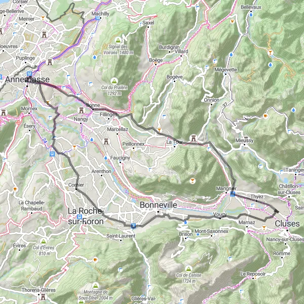 Miniatuurkaart van de fietsinspiratie "Pittoreske fietstocht door Cranves-Sales en Bonneville" in Rhône-Alpes, France. Gemaakt door de Tarmacs.app fietsrouteplanner