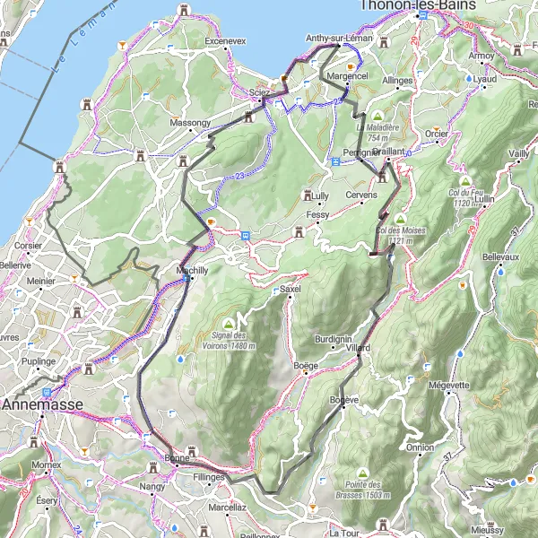 Miniatuurkaart van de fietsinspiratie "Uitdagende fietstocht door de Franse Alpen" in Rhône-Alpes, France. Gemaakt door de Tarmacs.app fietsrouteplanner