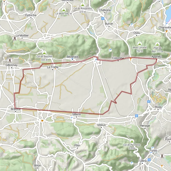 Miniatura mapy "Trasa Gravel do Sillans" - trasy rowerowej w Rhône-Alpes, France. Wygenerowane przez planer tras rowerowych Tarmacs.app
