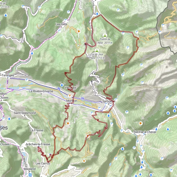 Miniature de la carte de l'inspiration cycliste "Tour des Vallées Gravels" dans la Rhône-Alpes, France. Générée par le planificateur d'itinéraire cycliste Tarmacs.app