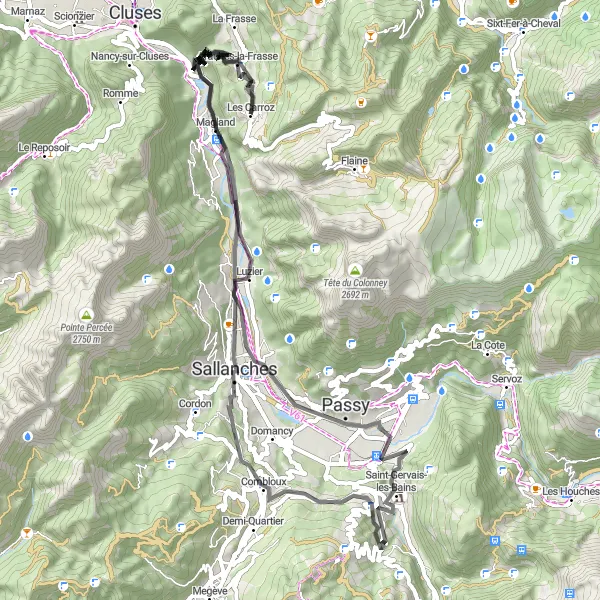 Miniatua del mapa de inspiración ciclista "Exploración escénica de los Alpes Franceses" en Rhône-Alpes, France. Generado por Tarmacs.app planificador de rutas ciclistas