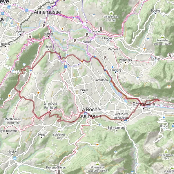 Zemljevid v pomanjšavi "Gravel kolesarska avantura v Rhône-Alpes" kolesarske inspiracije v Rhône-Alpes, France. Generirano z načrtovalcem kolesarskih poti Tarmacs.app