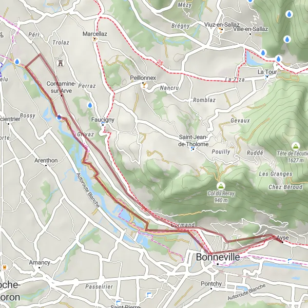 Miniaturní mapa "Bruslení Horskými Stezkami k Ayse" inspirace pro cyklisty v oblasti Rhône-Alpes, France. Vytvořeno pomocí plánovače tras Tarmacs.app