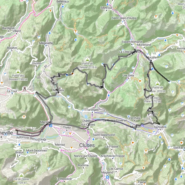 Miniatura mapy "Wycieczka przez Col de la Ramaz" - trasy rowerowej w Rhône-Alpes, France. Wygenerowane przez planer tras rowerowych Tarmacs.app