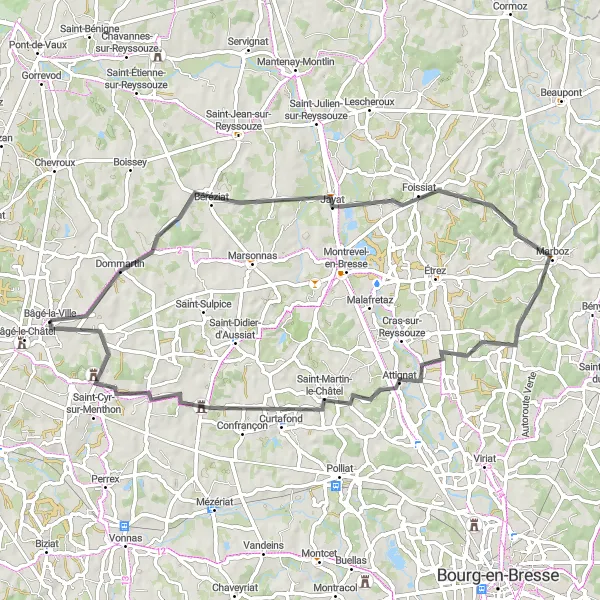 Miniatuurkaart van de fietsinspiratie "Scenic Loop to Saint-Genis-sur-Menthon" in Rhône-Alpes, France. Gemaakt door de Tarmacs.app fietsrouteplanner