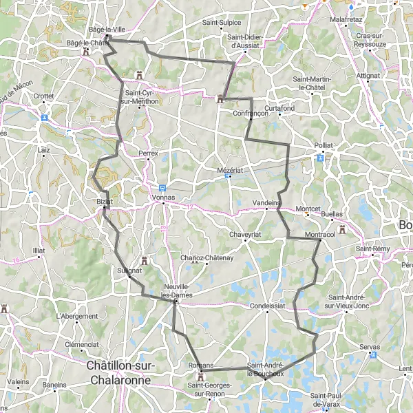 Map miniature of "The Confrançon Circuit" cycling inspiration in Rhône-Alpes, France. Generated by Tarmacs.app cycling route planner