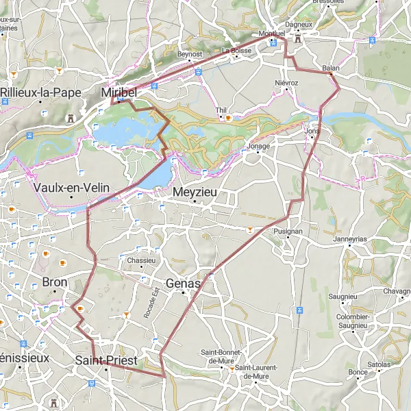 Miniatura della mappa di ispirazione al ciclismo "Circuito Panoramico verso Balan" nella regione di Rhône-Alpes, France. Generata da Tarmacs.app, pianificatore di rotte ciclistiche