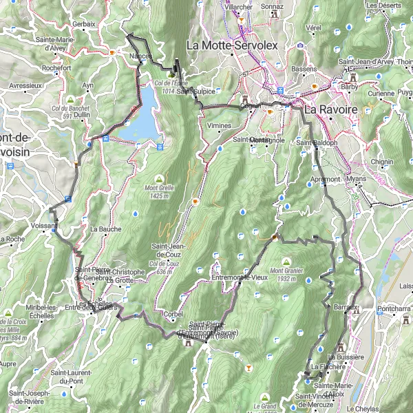 Map miniature of "Revel in the Charm of Rhône-Alpes on Two Wheels" cycling inspiration in Rhône-Alpes, France. Generated by Tarmacs.app cycling route planner