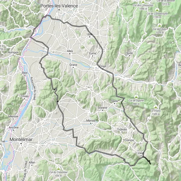 Miniatua del mapa de inspiración ciclista "Aventura en Carretera por Charmes-sur-Rhône" en Rhône-Alpes, France. Generado por Tarmacs.app planificador de rutas ciclistas