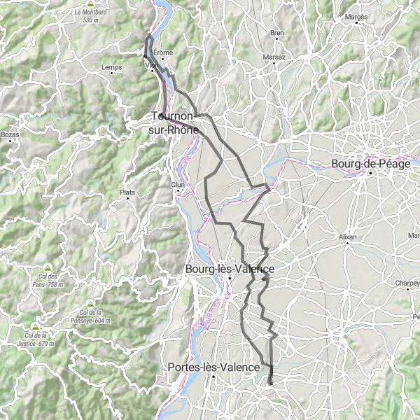 Miniaturekort af cykelinspirationen "Kulturel cykeltur i Rhône-Alpes" i Rhône-Alpes, France. Genereret af Tarmacs.app cykelruteplanlægger