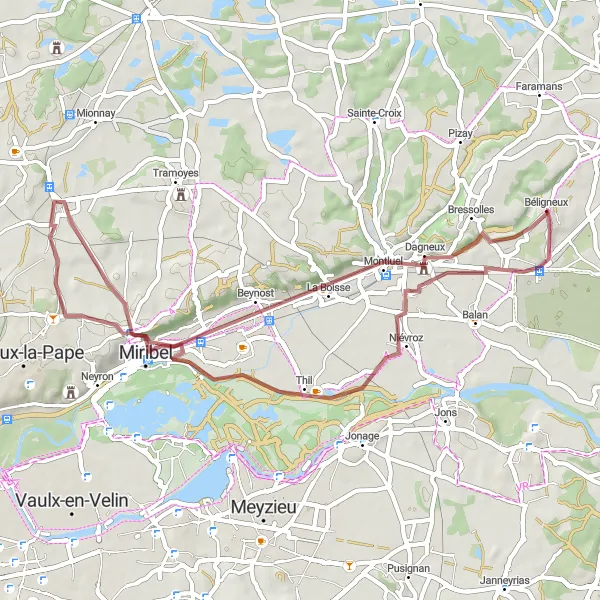 Miniatura mapy "Szlak z Béligneux przez château de Miribel" - trasy rowerowej w Rhône-Alpes, France. Wygenerowane przez planer tras rowerowych Tarmacs.app