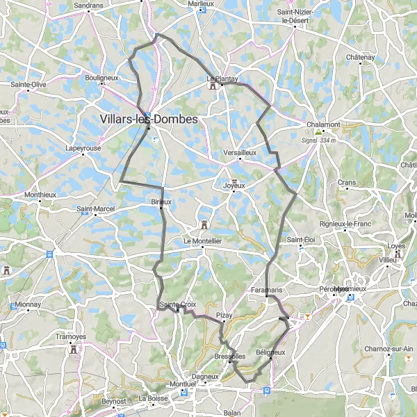 Miniatuurkaart van de fietsinspiratie "Road route van Béligneux naar Faramans" in Rhône-Alpes, France. Gemaakt door de Tarmacs.app fietsrouteplanner