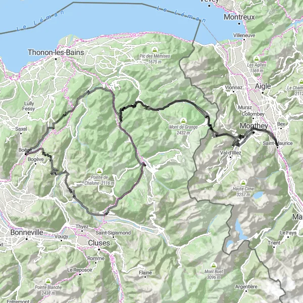 Miniaturekort af cykelinspirationen "Col des Arces Adventure" i Rhône-Alpes, France. Genereret af Tarmacs.app cykelruteplanlægger