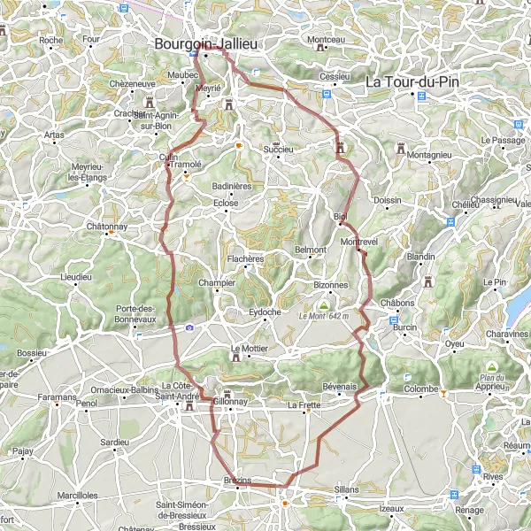 Miniature de la carte de l'inspiration cycliste "La boucle de Biol et Culin" dans la Rhône-Alpes, France. Générée par le planificateur d'itinéraire cycliste Tarmacs.app