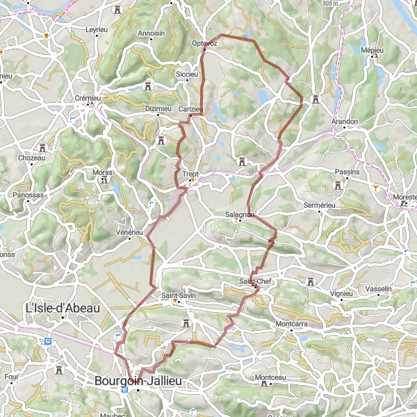 Miniature de la carte de l'inspiration cycliste "Circuit de Salagnon" dans la Rhône-Alpes, France. Générée par le planificateur d'itinéraire cycliste Tarmacs.app