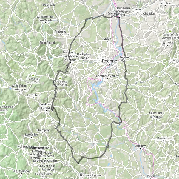 Miniatua del mapa de inspiración ciclista "Ruta campestre de Briennon" en Rhône-Alpes, France. Generado por Tarmacs.app planificador de rutas ciclistas