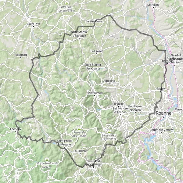 Miniaturekort af cykelinspirationen "Ekstremt udfordrende bjergtur i Rhône-Alpes" i Rhône-Alpes, France. Genereret af Tarmacs.app cykelruteplanlægger