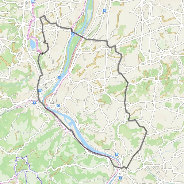 Mapa miniatúra "Trasa Simandres" cyklistická inšpirácia v Rhône-Alpes, France. Vygenerované cyklistickým plánovačom trás Tarmacs.app