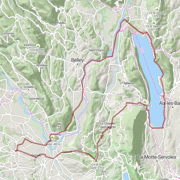 Miniatuurkaart van de fietsinspiratie "Gravelavontuur rond Brison-Saint-Innocent" in Rhône-Alpes, France. Gemaakt door de Tarmacs.app fietsrouteplanner