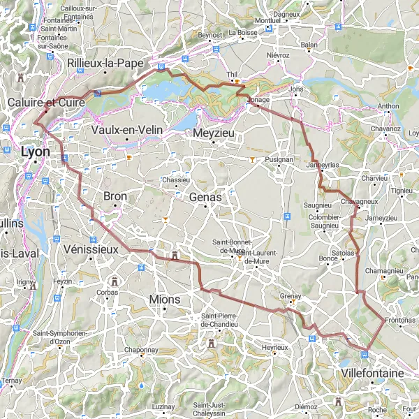 Miniatura della mappa di ispirazione al ciclismo "Giro in bicicletta da Caluire-et-Cuire" nella regione di Rhône-Alpes, France. Generata da Tarmacs.app, pianificatore di rotte ciclistiche