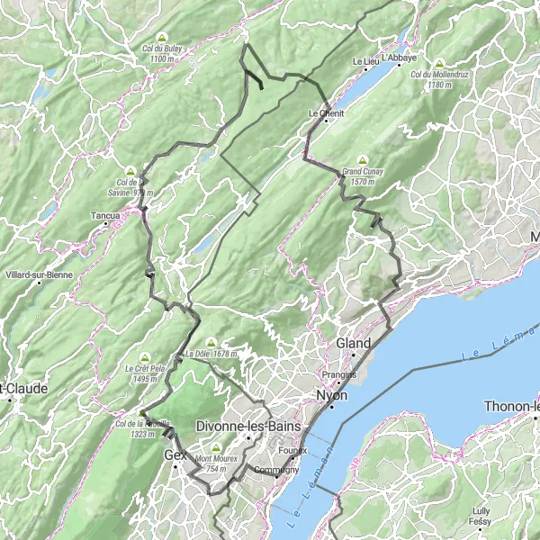 Miniatura mapy "Trasa rowerowa Cessy - Chavannes-des-Bois" - trasy rowerowej w Rhône-Alpes, France. Wygenerowane przez planer tras rowerowych Tarmacs.app