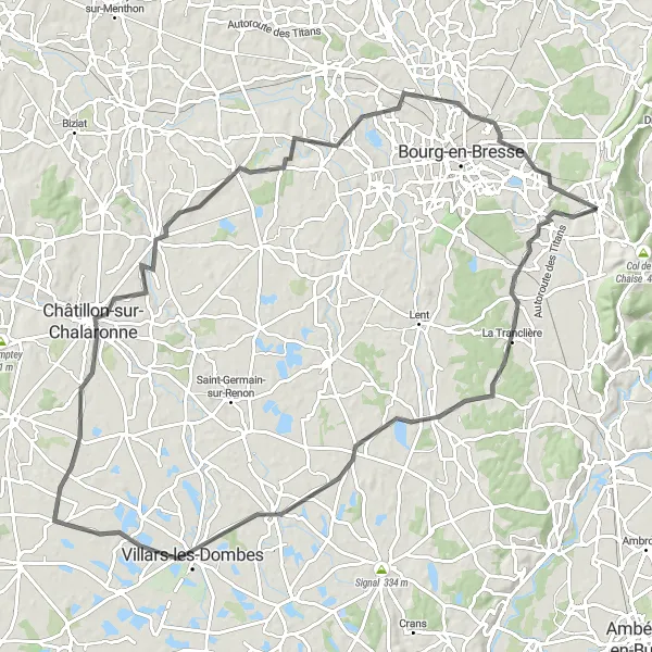 Miniaturní mapa "Road cyklotrasa přes Mont-July a Château de Pennesuyt" inspirace pro cyklisty v oblasti Rhône-Alpes, France. Vytvořeno pomocí plánovače tras Tarmacs.app