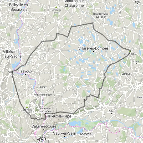 Zemljevid v pomanjšavi "Okoliških Rhône-Alpes na kolesu" kolesarske inspiracije v Rhône-Alpes, France. Generirano z načrtovalcem kolesarskih poti Tarmacs.app