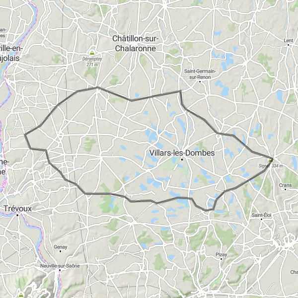 Miniatua del mapa de inspiración ciclista "Ruta Escénica en Bicicleta por los alrededores de Chalamont" en Rhône-Alpes, France. Generado por Tarmacs.app planificador de rutas ciclistas