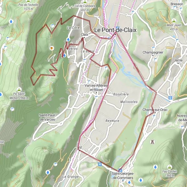 Karttaminiaatyyri "Hiekkatiepyöräilyn seikkailu Grand Chevalin vuoren ympäri" pyöräilyinspiraatiosta alueella Rhône-Alpes, France. Luotu Tarmacs.app pyöräilyreittisuunnittelijalla