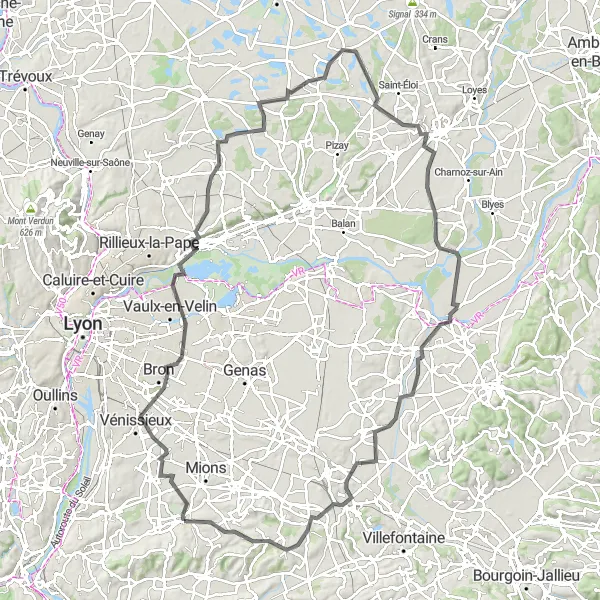 Miniatuurkaart van de fietsinspiratie "Route vanuit Chaponnay via Pérouges en Loyettes" in Rhône-Alpes, France. Gemaakt door de Tarmacs.app fietsrouteplanner