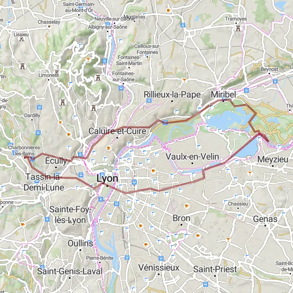 Miniatuurkaart van de fietsinspiratie "Ontdek de natuurpracht en uitzichten rond Lyon" in Rhône-Alpes, France. Gemaakt door de Tarmacs.app fietsrouteplanner