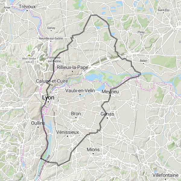 Karten-Miniaturansicht der Radinspiration "Schleife von Charly nach Vernaison und zurück" in Rhône-Alpes, France. Erstellt vom Tarmacs.app-Routenplaner für Radtouren