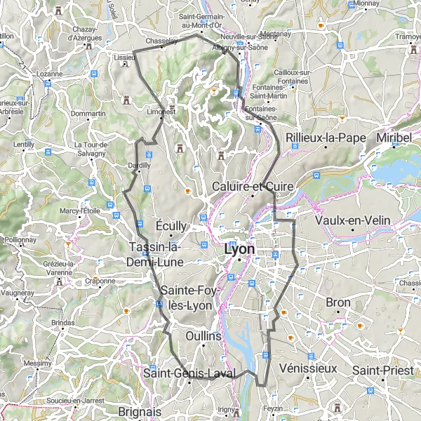 Map miniature of "Challenging Road Route with Breathtaking Views" cycling inspiration in Rhône-Alpes, France. Generated by Tarmacs.app cycling route planner