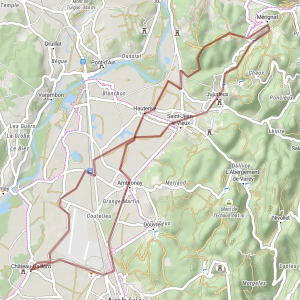 Miniaturní mapa "Gravel Jujurieux - Ambronay" inspirace pro cyklisty v oblasti Rhône-Alpes, France. Vytvořeno pomocí plánovače tras Tarmacs.app