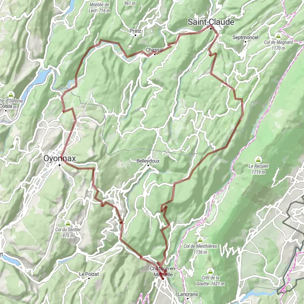 Map miniature of "Gravel Cycling Adventure in the Rhône-Alpes" cycling inspiration in Rhône-Alpes, France. Generated by Tarmacs.app cycling route planner