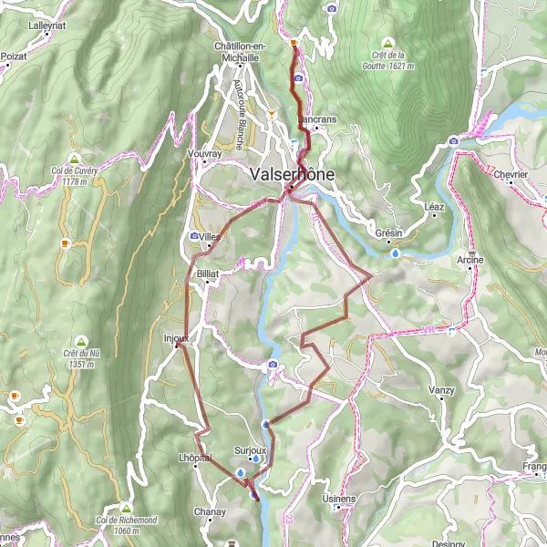 Karten-Miniaturansicht der Radinspiration "Gravel-Tour Perte de la Valserine - Bellegarde-sur-Valserine" in Rhône-Alpes, France. Erstellt vom Tarmacs.app-Routenplaner für Radtouren