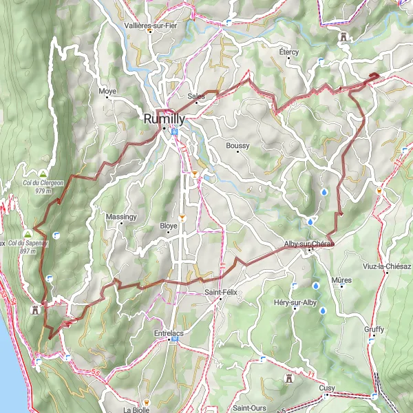 Mapa miniatúra "Štrková cyklotrasa Chapeiry - Chavanod" cyklistická inšpirácia v Rhône-Alpes, France. Vygenerované cyklistickým plánovačom trás Tarmacs.app