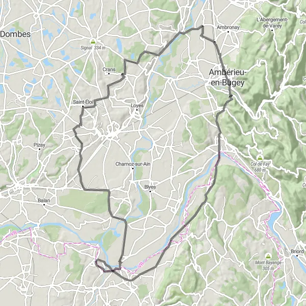 Mapa miniatúra "Okružné cyklistické trasy blízko Chavanoz (Rhône-Alpes, Francúzsko)" cyklistická inšpirácia v Rhône-Alpes, France. Vygenerované cyklistickým plánovačom trás Tarmacs.app