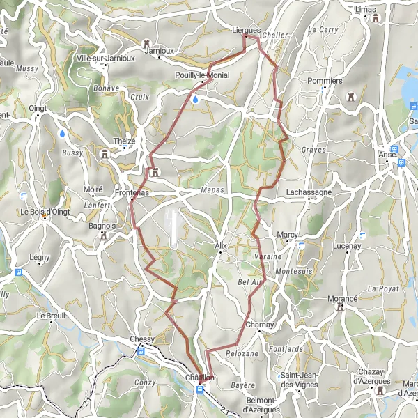 Map miniature of "Gravel Adventure" cycling inspiration in Rhône-Alpes, France. Generated by Tarmacs.app cycling route planner