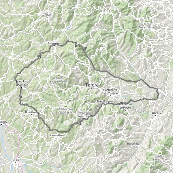 Map miniature of "The Ultimate Challenge" cycling inspiration in Rhône-Alpes, France. Generated by Tarmacs.app cycling route planner