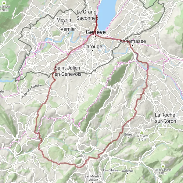 Kartminiatyr av "Grym grusväg till Belvédère de l'Observatoire och Groisy" cykelinspiration i Rhône-Alpes, France. Genererad av Tarmacs.app cykelruttplanerare