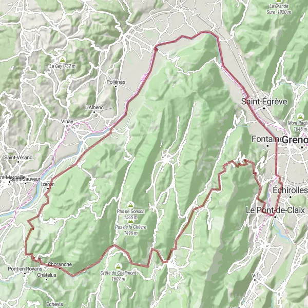 Miniaturekort af cykelinspirationen "Grussti til Cognin-les-Gorges" i Rhône-Alpes, France. Genereret af Tarmacs.app cykelruteplanlægger