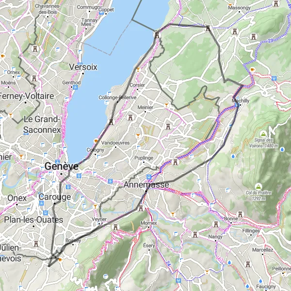 Miniatura della mappa di ispirazione al ciclismo "Esplorazione pittoresca tra colline e villaggi francesi" nella regione di Rhône-Alpes, France. Generata da Tarmacs.app, pianificatore di rotte ciclistiche
