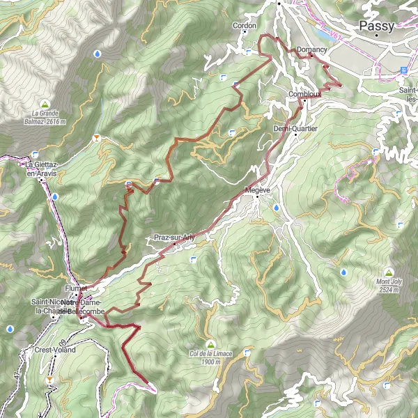 Miniatuurkaart van de fietsinspiratie "Tocht door Praz-sur-Arly en Cordon" in Rhône-Alpes, France. Gemaakt door de Tarmacs.app fietsrouteplanner