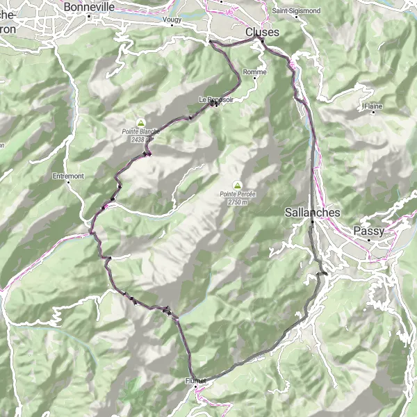 Karttaminiaatyyri "Route de Megeve" pyöräilyinspiraatiosta alueella Rhône-Alpes, France. Luotu Tarmacs.app pyöräilyreittisuunnittelijalla